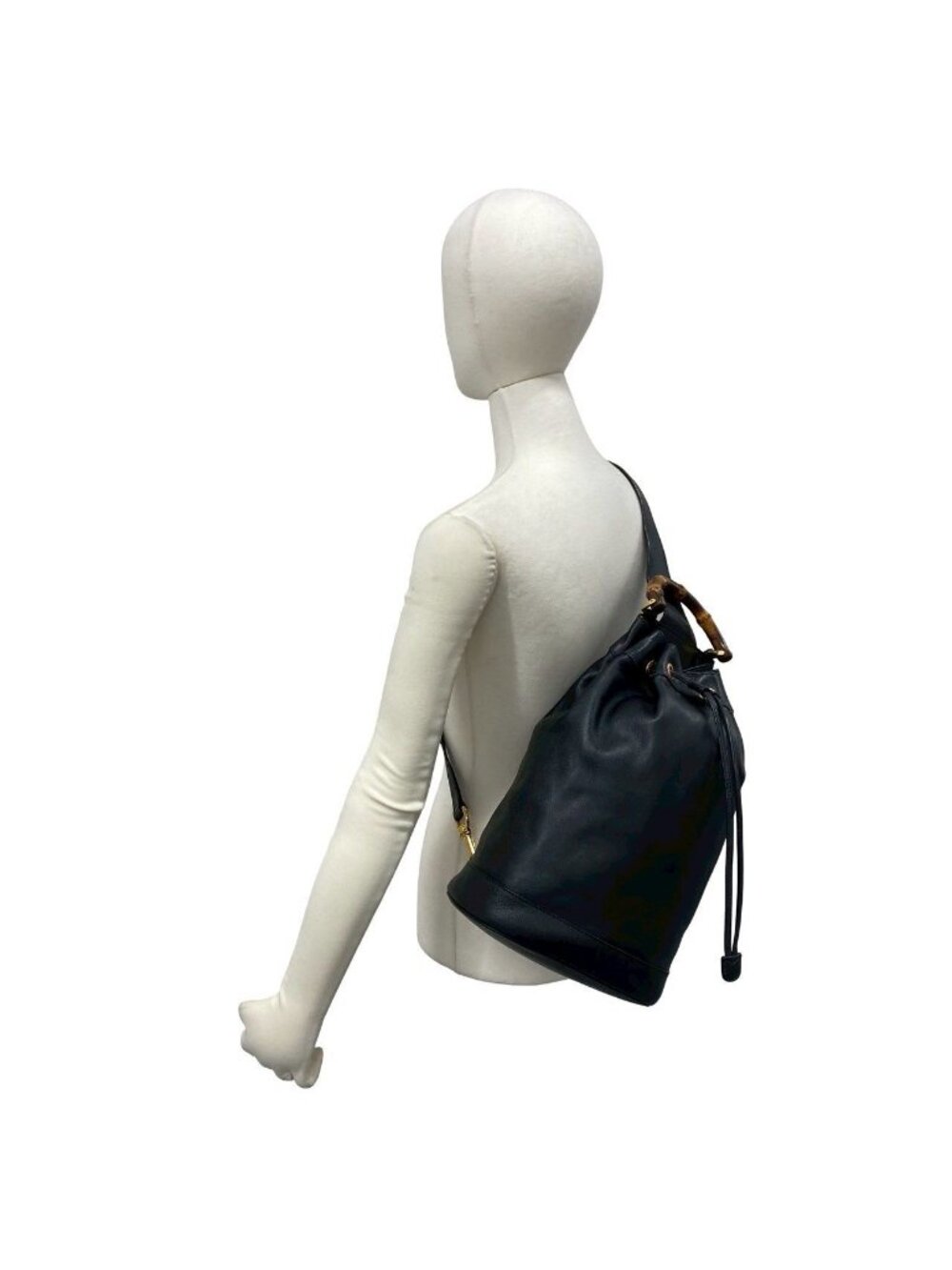 Gucci Vintage Bamb Leather Drawstring Belt Bag Black - Picture 2 of 10